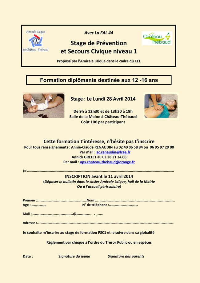 Stage PSC1 le 28 avril 2014 2014 Stage PSC1